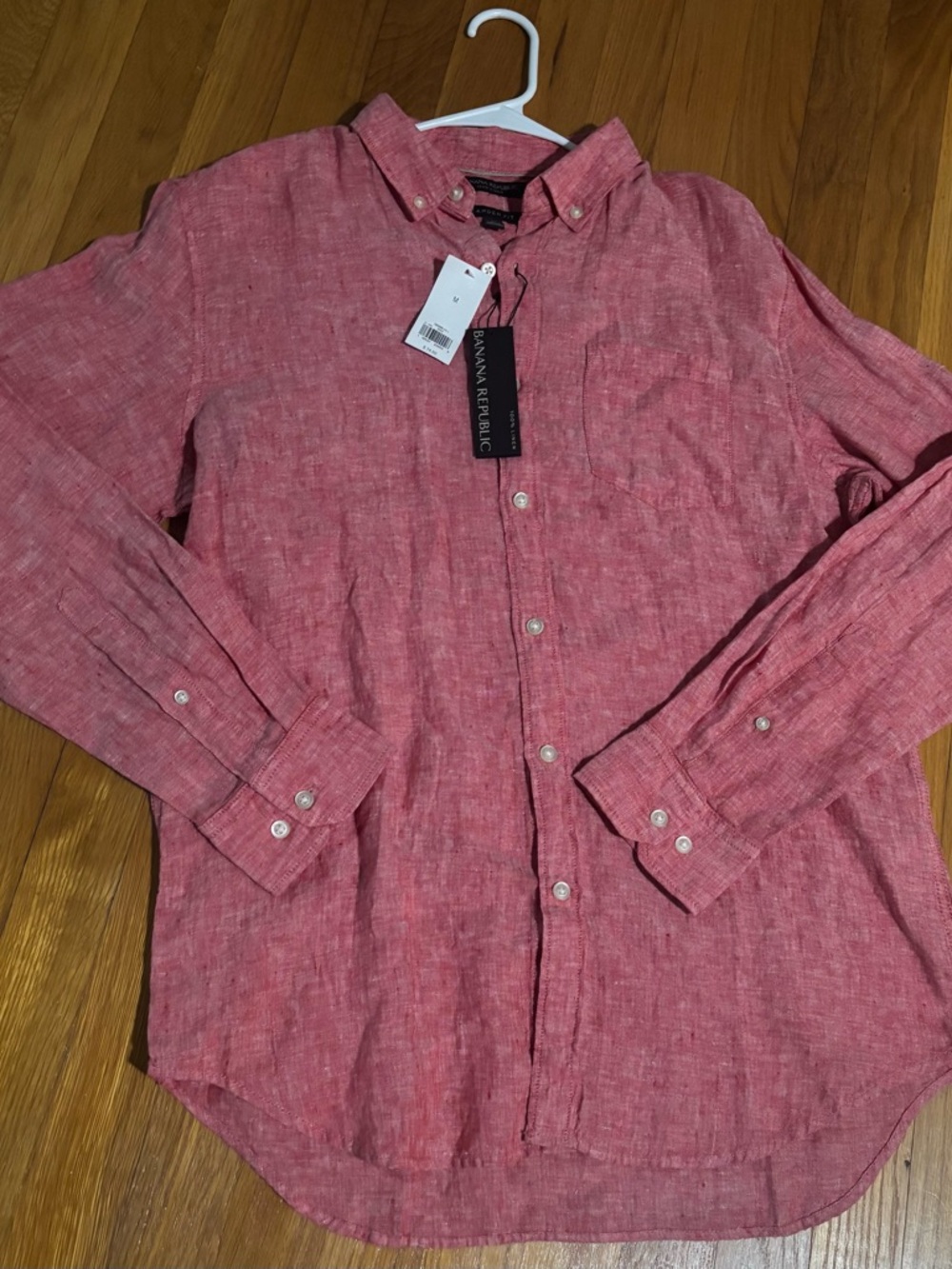 Banana Republic Men's Textured Red Button-Down Camden Fit Linen Shirt